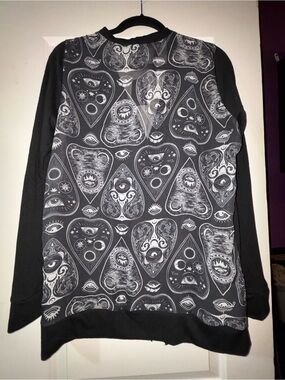 midnight hour planchette print cardigan Black white sheer back button up Large